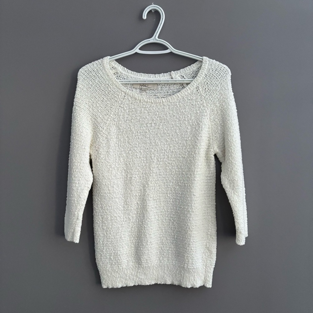 LOFT Ann Taylor Small Cotton Women's Ivory Knit Sweater